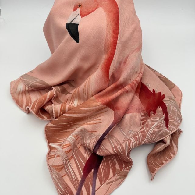 Sciarpa rosa con stampa di fenicottero