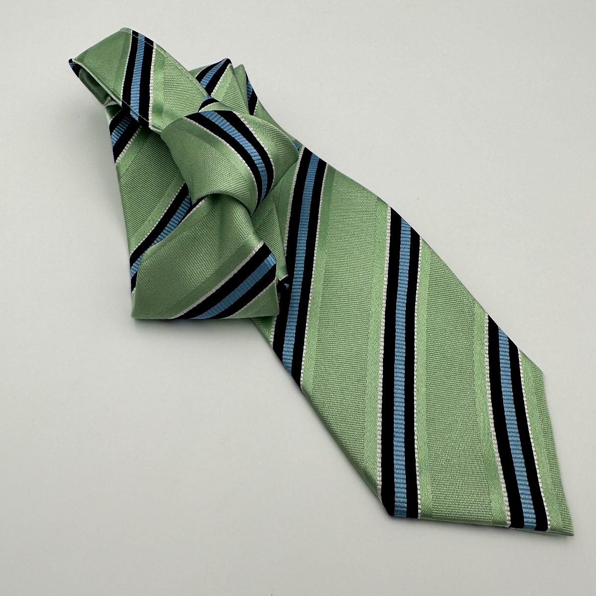 TigerTie Cravatta In Seta Pura Quadri Turchese Verde Bianco 8x150 Cm