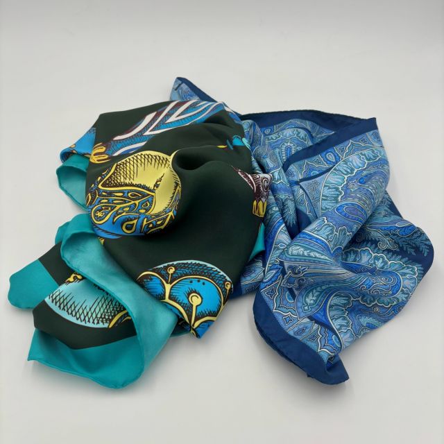 Printed blue scarves