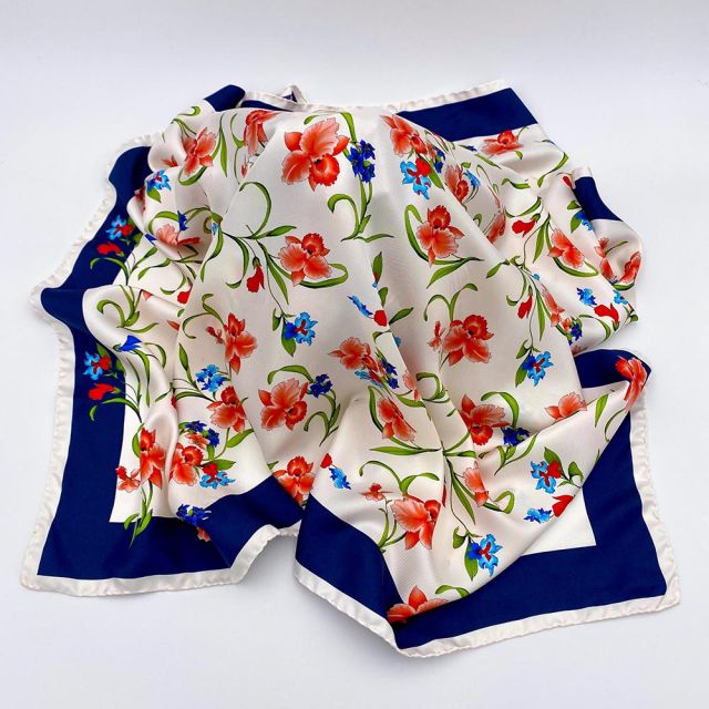 Blue and white foulard with flower print